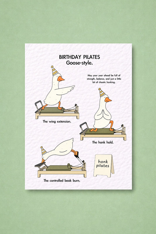 Funny Pilates Goose Birthday Card: Humorous Design For Friend, Pilate Positions Honk Studio Greeting Card