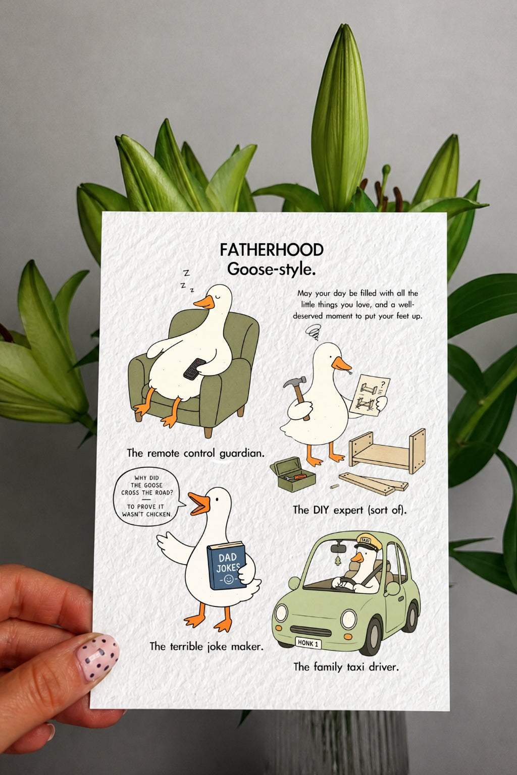 Funny Goose Father’s Day Card – Cute Dad Card from Daughter or Son – Humorous “Goose-style Fatherhood” Greeting Card