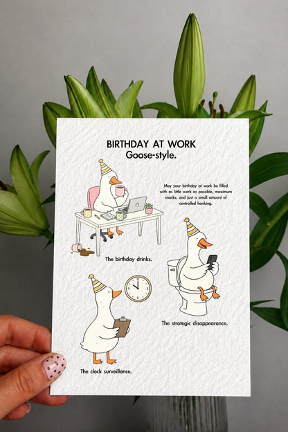 Funny Goose Birthday Card, Birthday at Work Card, Coworker Colleague Birthday Gift, Office Humour Print, Cute Goose Illustration, Work Joke