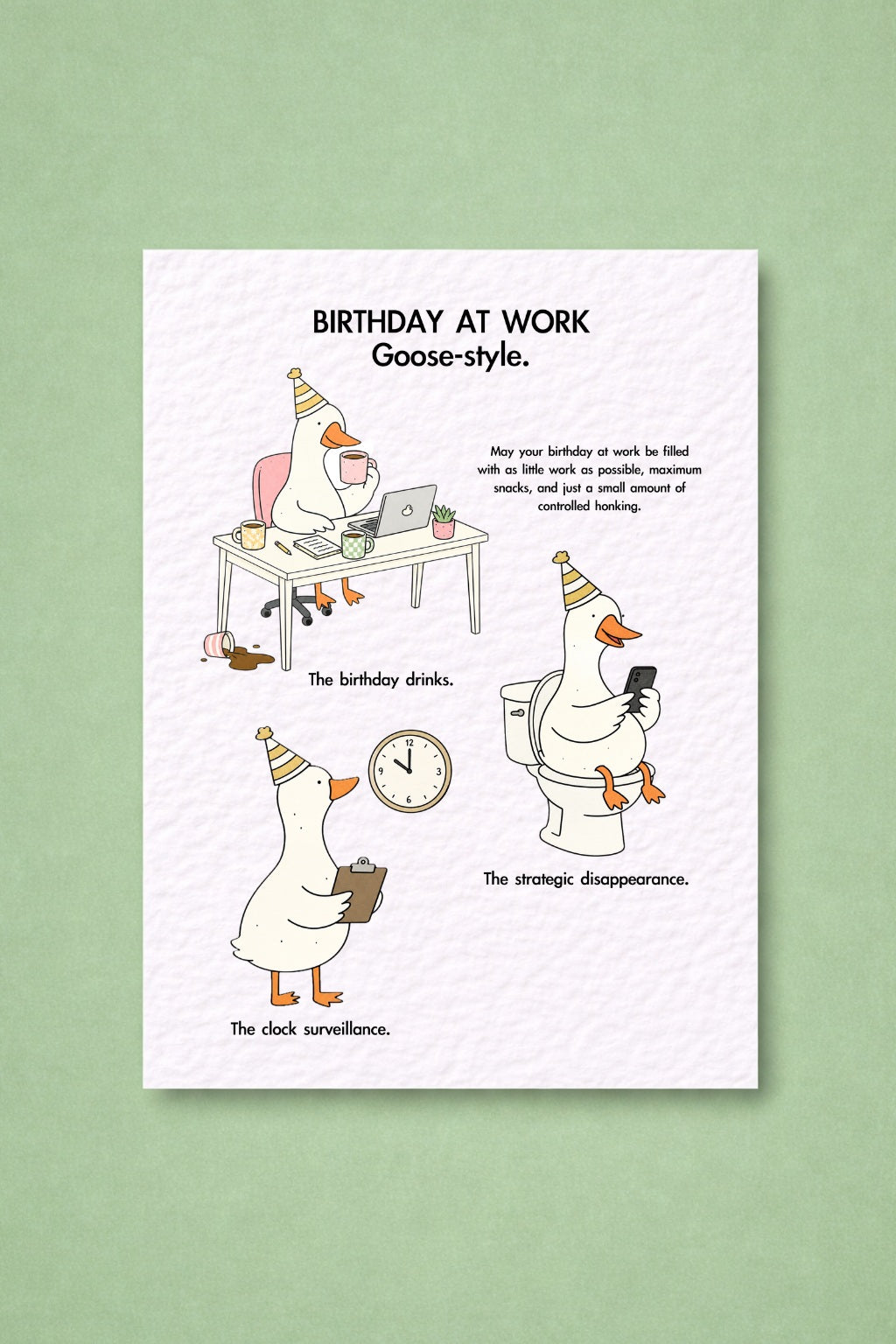 Funny Goose Birthday Card, Birthday at Work Card, Coworker Colleague Birthday Gift, Office Humour Print, Cute Goose Illustration, Work Joke