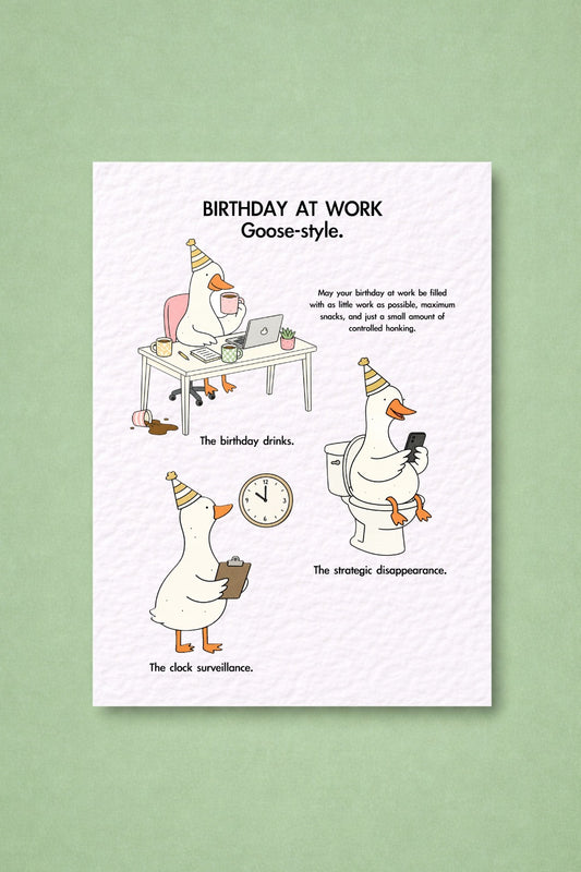 Funny Goose Birthday Card, Birthday at Work Card, Coworker Colleague Birthday Gift, Office Humour Print, Cute Goose Illustration, Work Joke
