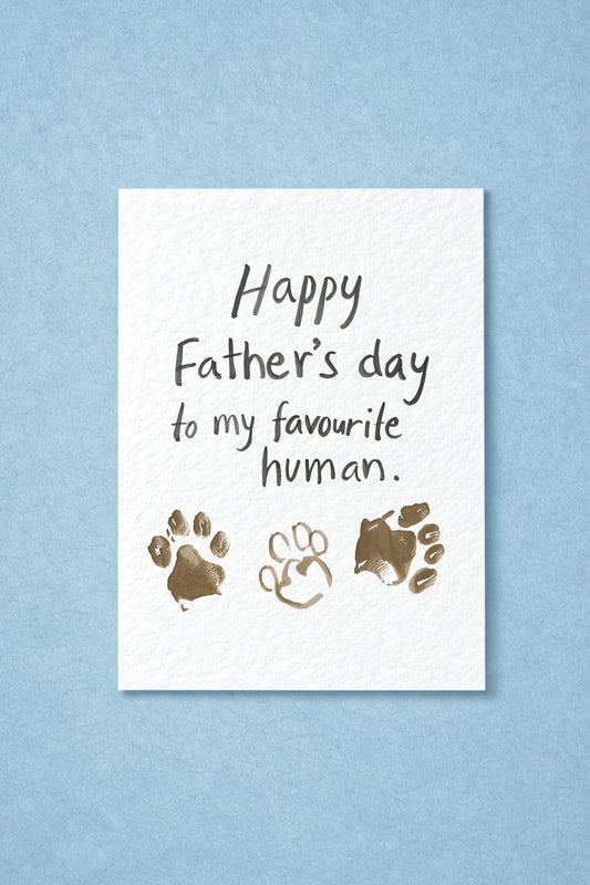 Father's Day Card From The Dog, Favourite Human, Pet Birthday Greeting Card, Paw Print