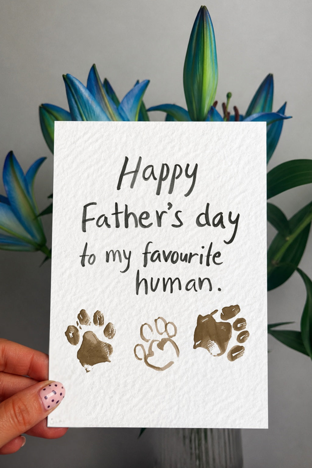 Father's Day Card From The Dog, Favourite Human, Pet Birthday Greeting Card, Paw Print