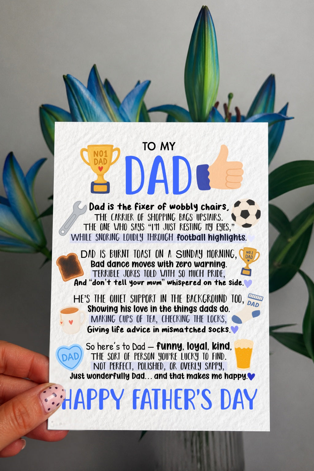 Happy Father’s Day Dad Card, Funny Sentimental Dad Card, Cute Poem for Dad from Daughter or Son