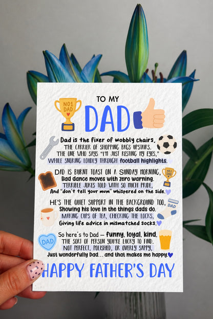 Happy Father’s Day Dad Card, Funny Sentimental Dad Card, Cute Poem for Dad from Daughter or Son