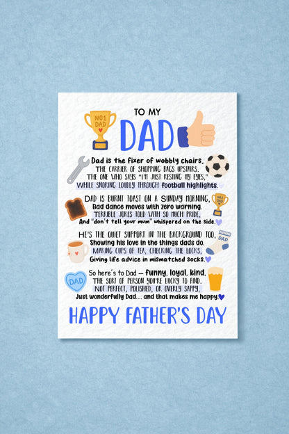 Happy Father’s Day Dad Card, Funny Sentimental Dad Card, Cute Poem for Dad from Daughter or Son