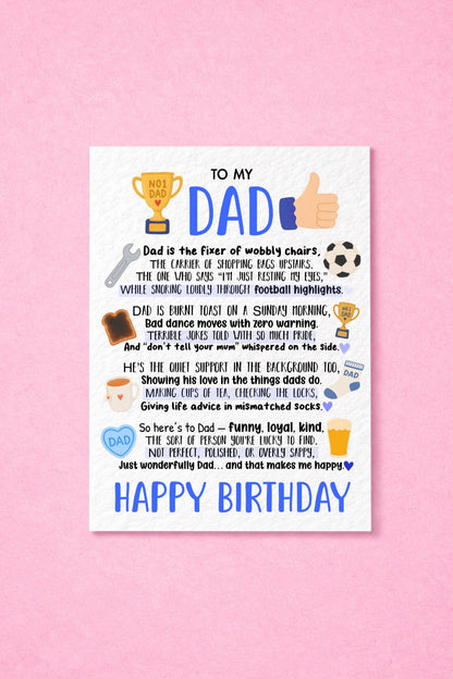 Happy Birthday Dad Card, Funny Sentimental Dad Card, Cute Poem for Dad from Daughter or Son
