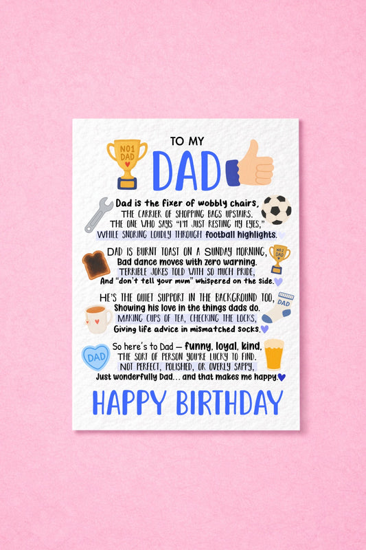 Happy Birthday Dad Card, Funny Sentimental Dad Card, Cute Poem for Dad from Daughter or Son