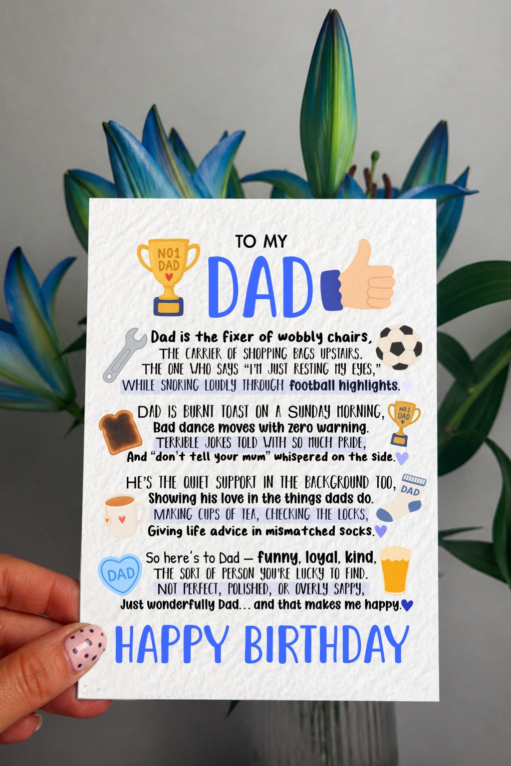 Happy Birthday Dad Card, Funny Sentimental Dad Card, Cute Poem for Dad from Daughter or Son