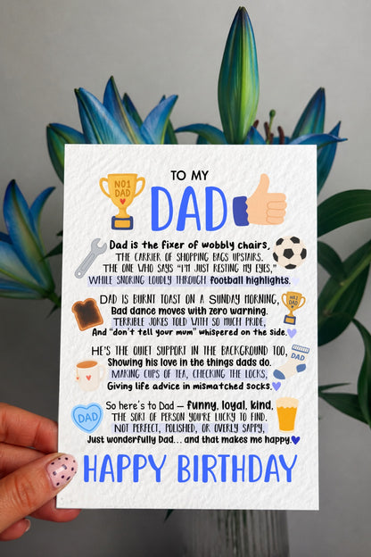 Happy Birthday Dad Card, Funny Sentimental Dad Card, Cute Poem for Dad from Daughter or Son