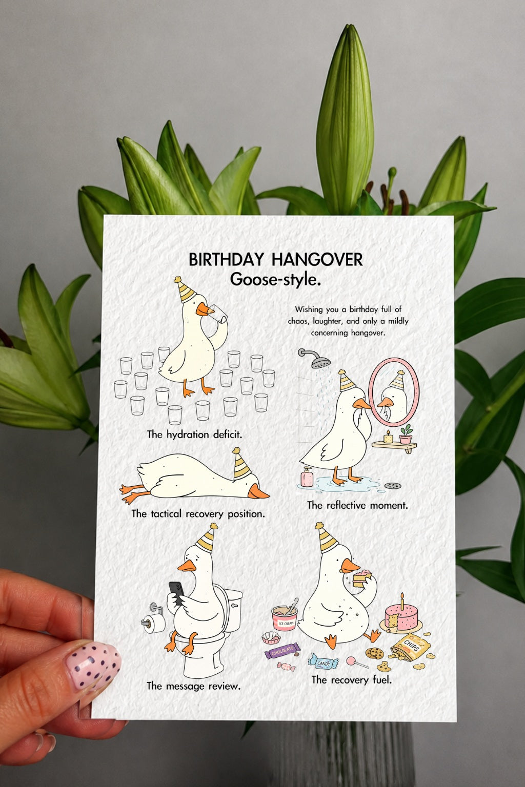 Birthday Hangover Goose Card – Funny Birthday Card for Friend, Sister, Brother, Bestie | Cute Goose Birthday Card