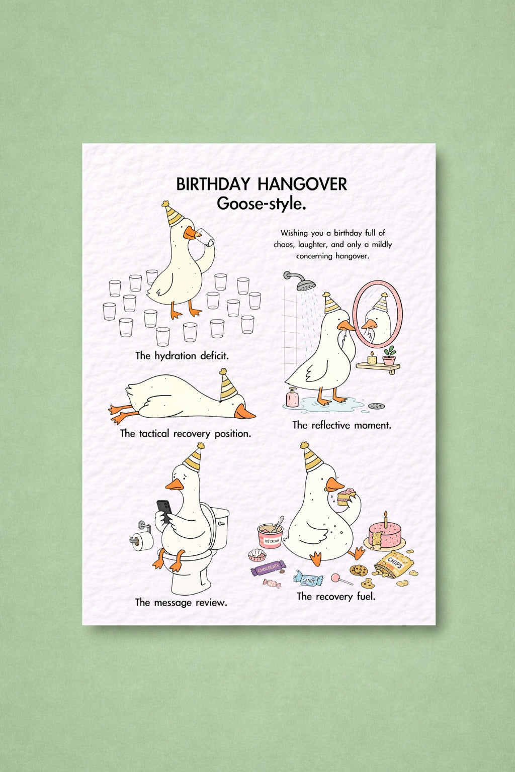 Birthday Hangover Goose Card – Funny Birthday Card for Friend, Sister, Brother, Bestie | Cute Goose Birthday Card