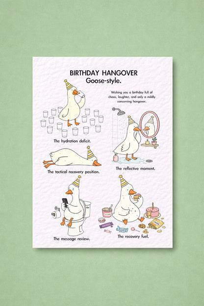 Birthday Hangover Goose Card – Funny Birthday Card for Friend, Sister, Brother, Bestie | Cute Goose Birthday Card