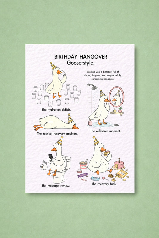 Birthday Hangover Goose Card – Funny Birthday Card for Friend, Sister, Brother, Bestie | Cute Goose Birthday Card
