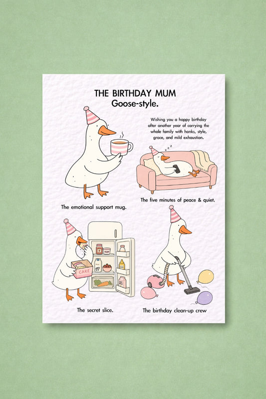 Funny Mum Birthday Card, Cute Goose Card for Mum, Pastel Birthday Card, Tea & Cake Mum Life Card, Funny Mother Birthday Gift