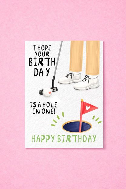 Funny Golf Birthday Card, Hole In One Birthday Card, Golf Lover Card, Cute Golf Pun Card For Dad, Husband, Boyfriend Friend
