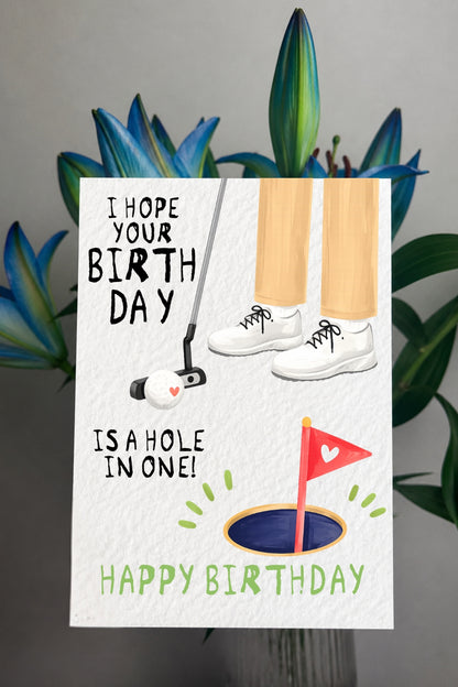 Funny Golf Birthday Card, Hole In One Birthday Card, Golf Lover Card, Cute Golf Pun Card For Dad, Husband, Boyfriend Friend
