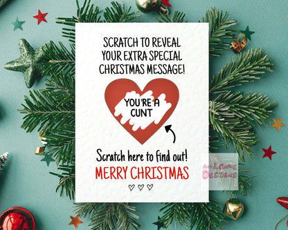 Funny Christmas Surprise Scratch Card, Cheeky Gift Reveal Greeting Card, Rude Christmas Gift For BoyFriend, Brother, Sibling, Partner