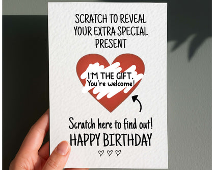 Funny Birthday Surprise Scratch Card, Cheeky Gift Reveal Greeting Card, I'm The Gift,Rude Birthday Gift For BoyFriend, Brother Partner