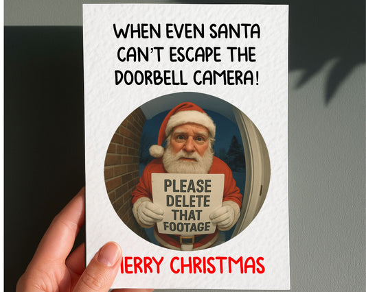 Funny Doorbell Santa Camera Christmas Card, Merry Christmas Card, Home Security Cam Santa Footage Greeting Card