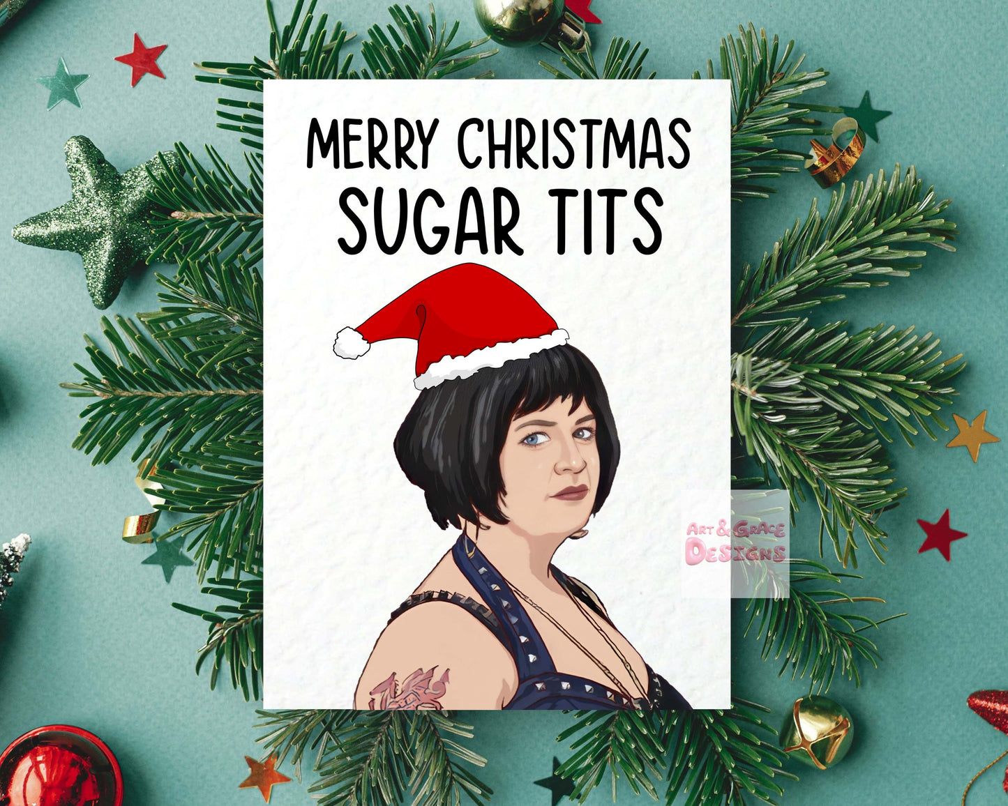 Nessa Greeting Card - Merry Christmas Sugar Tits - Humorous - Gavin and Stacey
