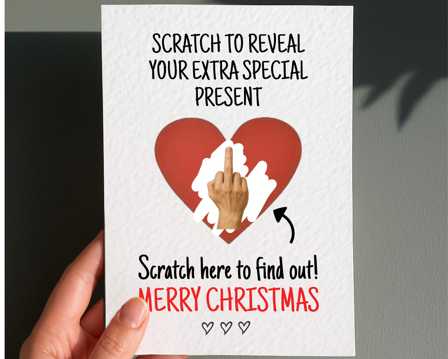 Funny Middle Finger Christmas Surprise Scratch Greeting Card, Cheeky Gift Reveal, Rude Gift For BoyFriend, Partner, Friend, Sibling