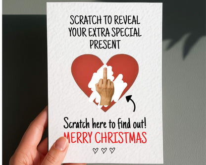 Funny Middle Finger Christmas Surprise Scratch Greeting Card, Cheeky Gift Reveal, Rude Gift For BoyFriend, Partner, Friend, Sibling