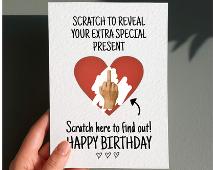 Funny Middle Finger Birthday Surprise Scratch Greeting Card, Cheeky Gift Reveal, Rude Gift For BoyFriend, Partner, Friend, Sibling