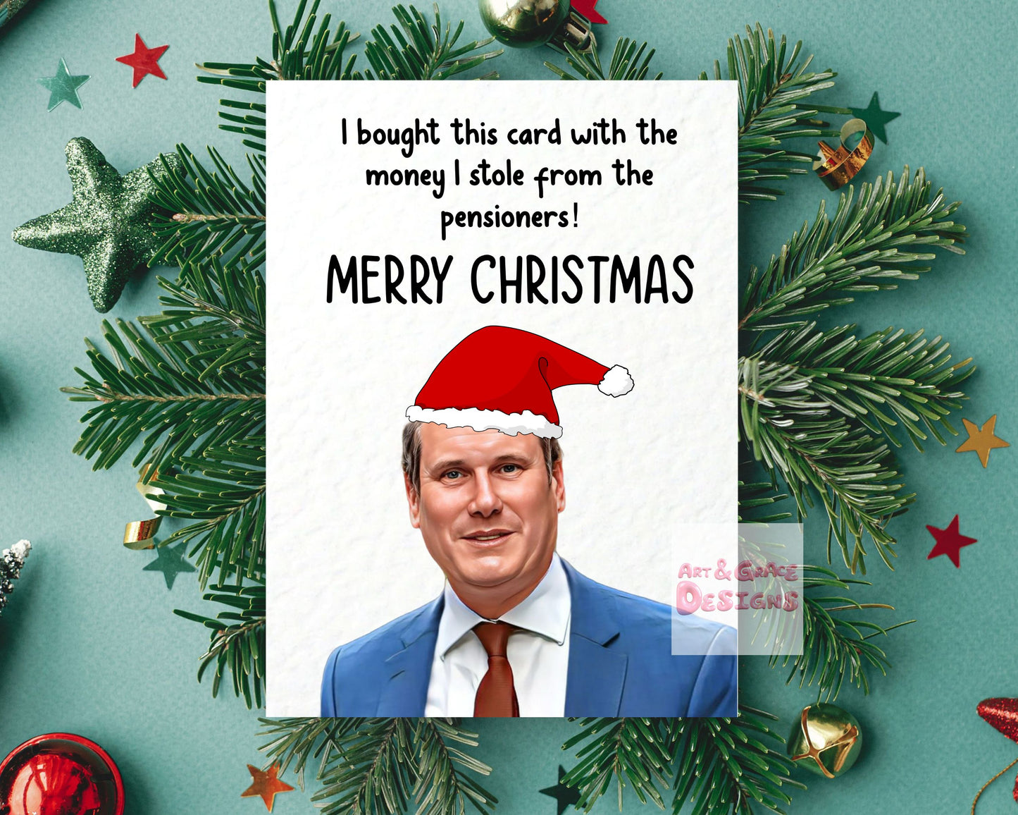 Keir Starmer Christmas Greeting Card, Funny Politician Card, Money Stolen From Pensioners