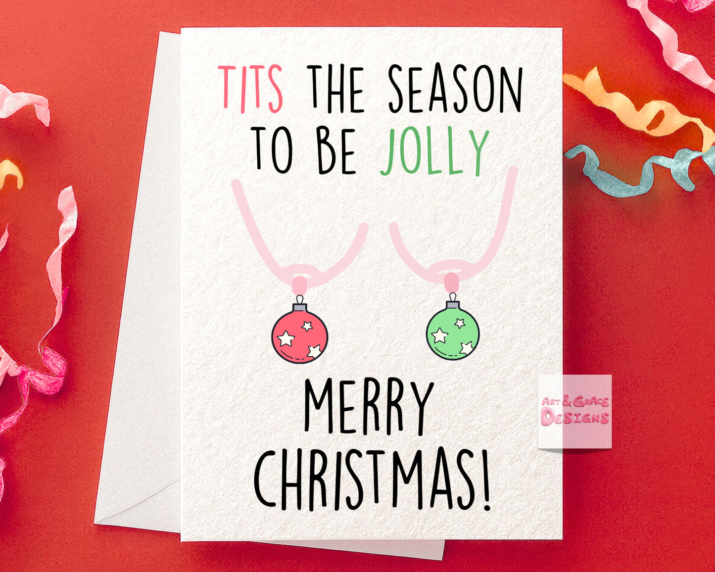 Rude Christmas Card - Funny Christmas Card Pack - Xmas Card - Tits The Season- Funny Greeting Card