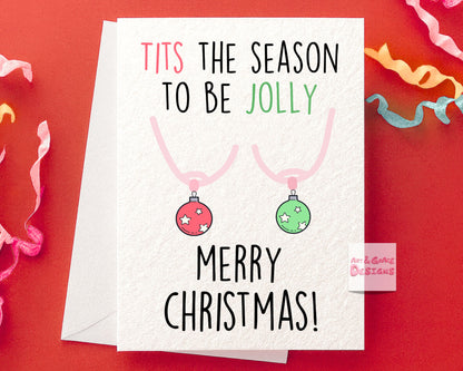 Rude Christmas Card - Funny Christmas Card Pack - Xmas Card - Tits The Season- Funny Greeting Card