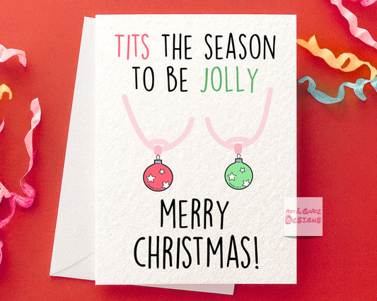 Rude Christmas Card - Funny Christmas Card Pack - Xmas Card - Tits The Season- Funny Greeting Card