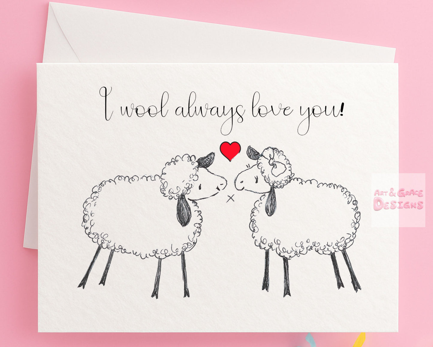 Sheep Couple Love Greeting Card- Happy Anniversary To Ewe - Adorable Cute Woolley Sheep Couple - Illustration -Anniversary