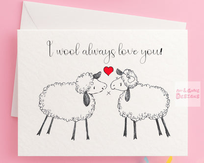 Sheep Couple Love Greeting Card- Happy Anniversary To Ewe - Adorable Cute Woolley Sheep Couple - Illustration -Anniversary