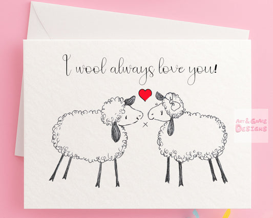 Sheep Couple Love Greeting Card- Happy Anniversary To Ewe - Adorable Cute Woolley Sheep Couple - Illustration -Anniversary