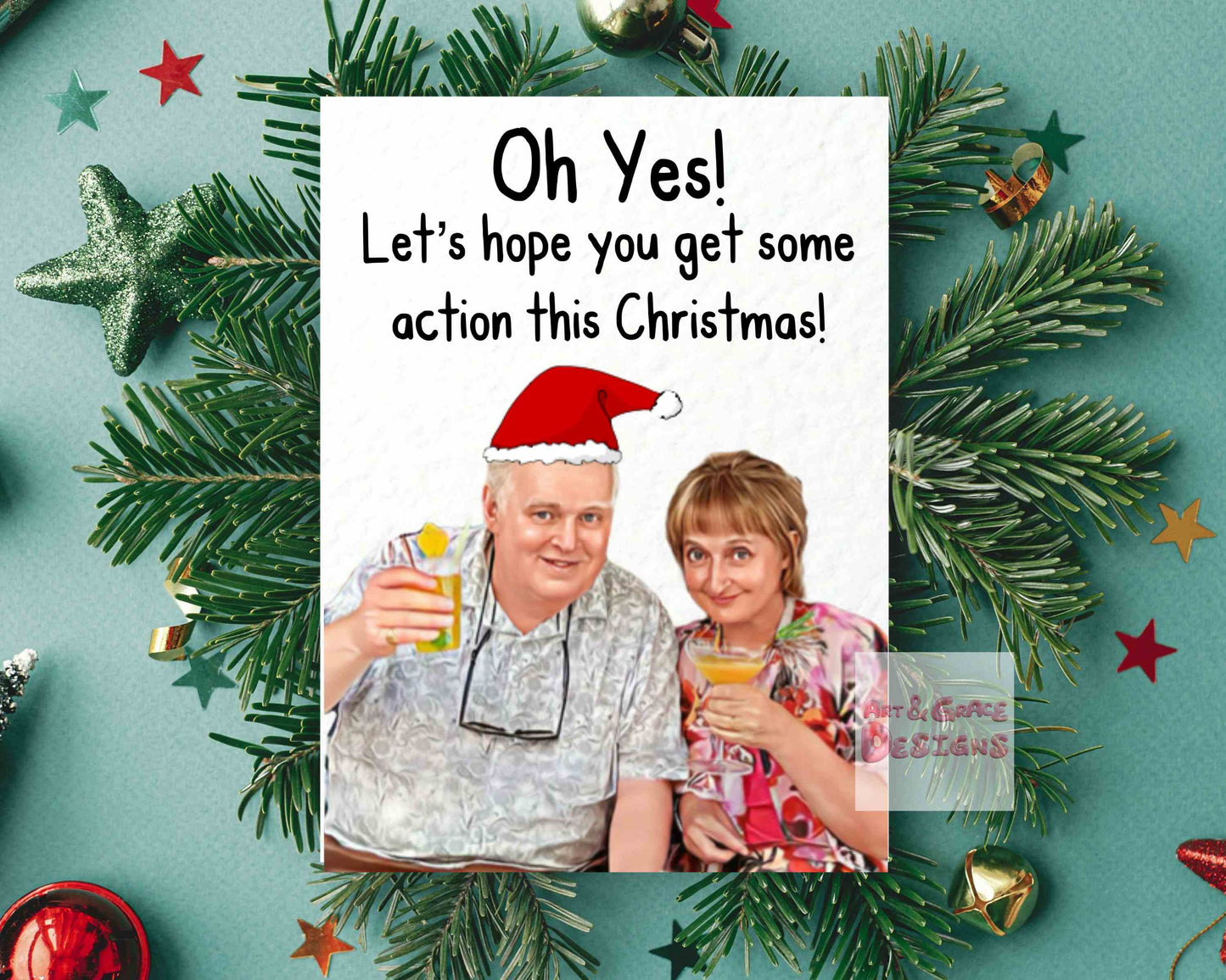 Funny Christmas Greeting Card: Jacqueline and Donald Humorous Design