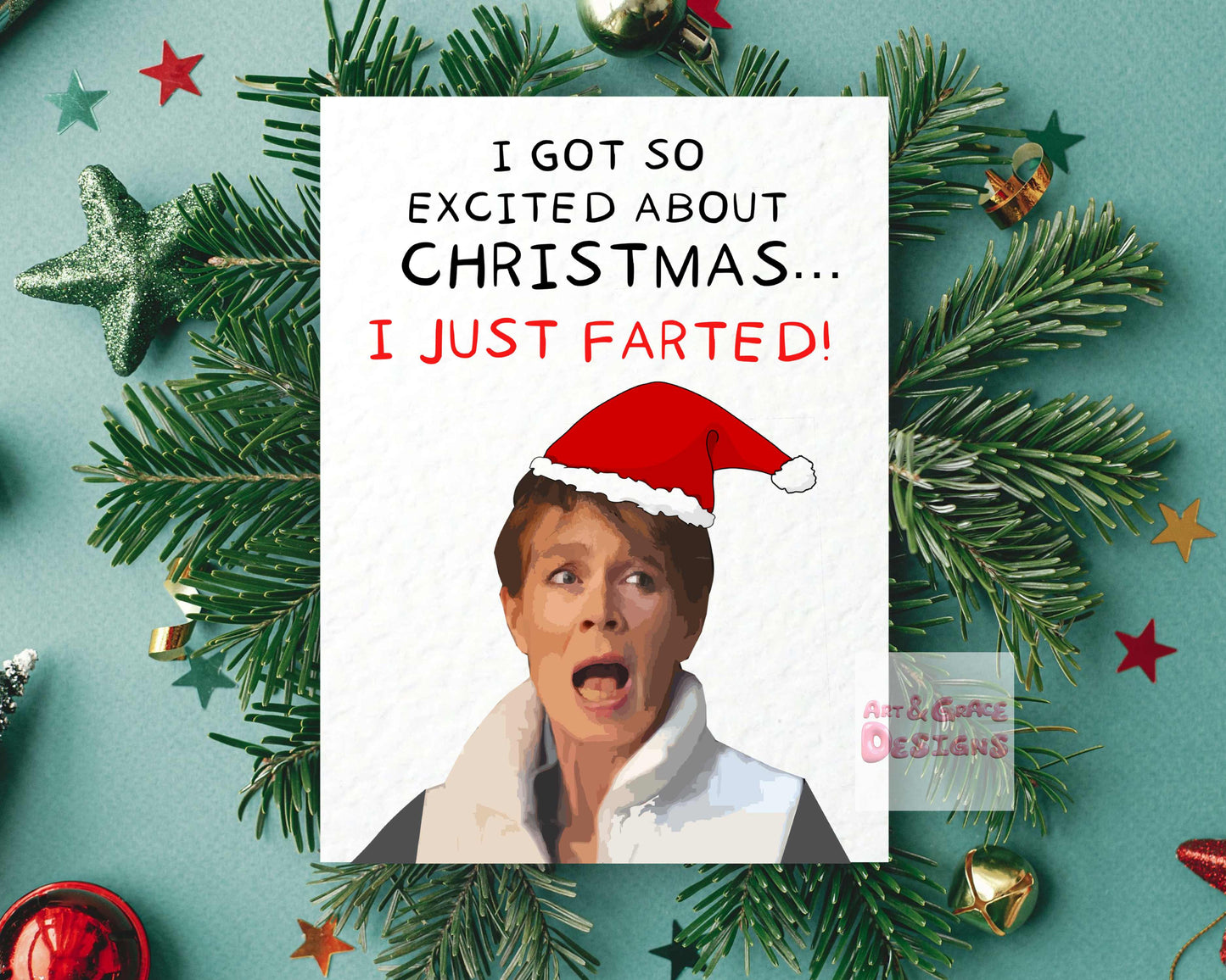 Celia Fart Christmas Greeting Card - Christmas Card  For Friend- Funny Comedian, Funny Christmas Card For Him, Card For Her, Friend