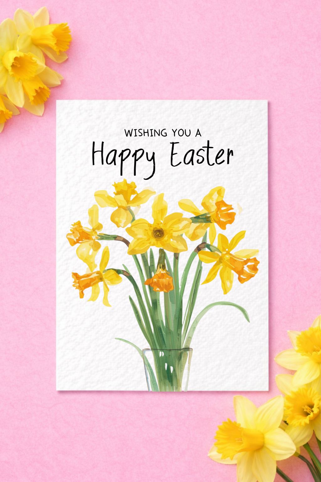 Easter Daffodil Card For Friend, Daughter, Granddaughter, Goddaughter, Any Relation, Cute Easter Bunny Card Flowers