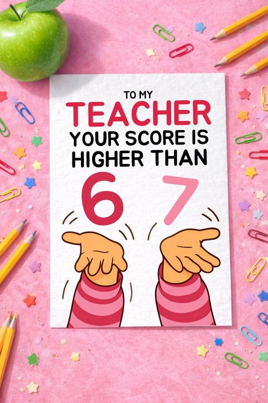 Luxury Thank You Teacher Card - Your Score Is Higher Than Six Seven Meme Gift, Leaving Greeting