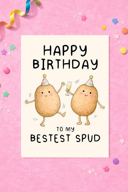 Bestest Spud Card - Funny Potato Card - Cute Birthday Card For Friend
