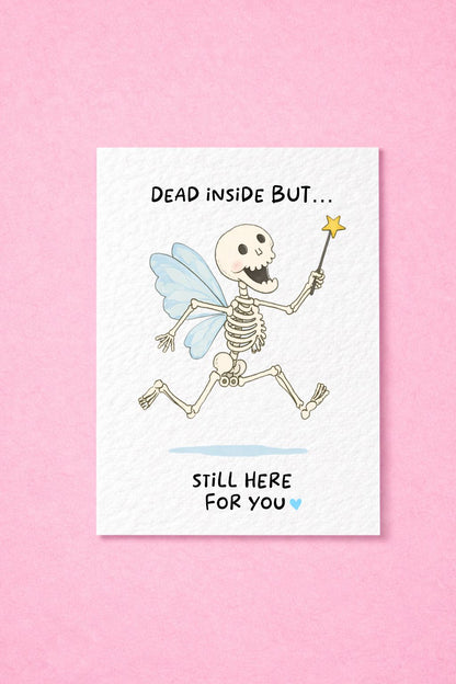 Sympathy Emotional Support Card : Bereavement Greeting For Friend, Family, Skeleton With Fairy Wings and Magic Wand