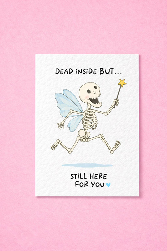 Sympathy Emotional Support Card : Bereavement Greeting For Friend, Family, Skeleton With Fairy Wings and Magic Wand