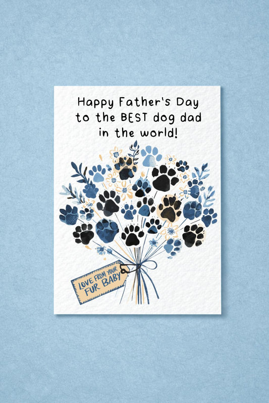 Father's Day Card From The Dog, Pet Birthday Greeting Card, Paw Print Bouquet