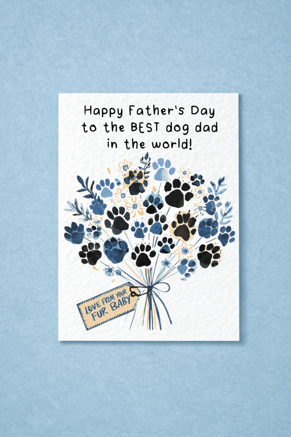 Father's Day Card From The Dog, Pet Birthday Greeting Card, Paw Print Bouquet