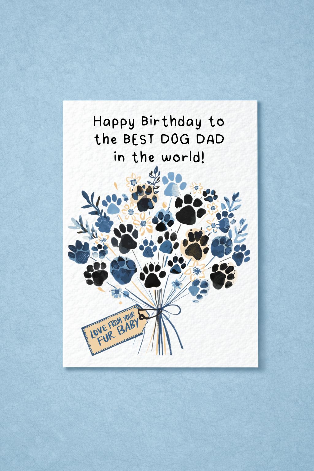 Birthday Day Card From The Dog To Dad, Pet Birthday Greeting Card, Paw Print Bouquet