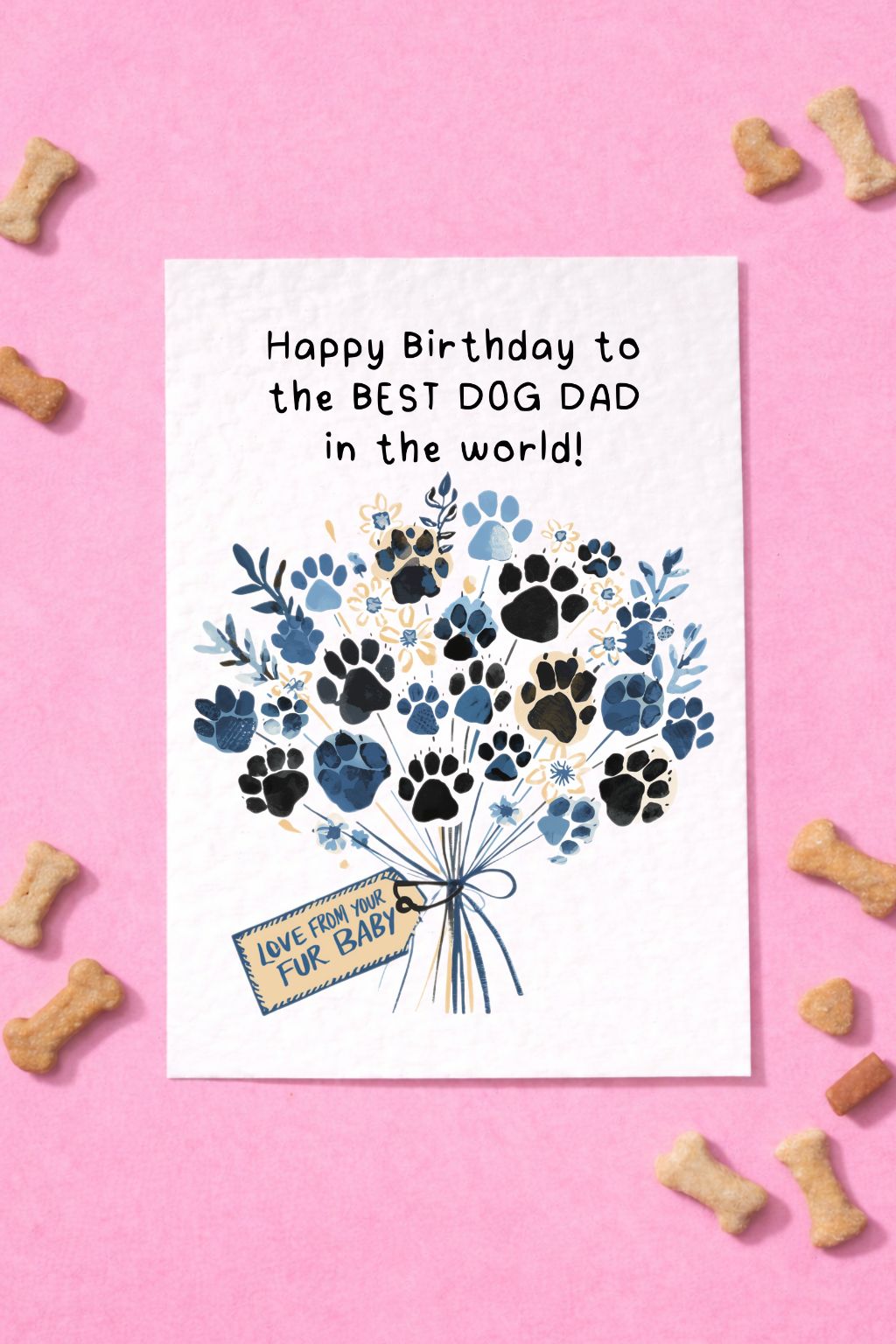 Birthday Day Card From The Dog To Dad, Pet Birthday Greeting Card, Paw Print Bouquet