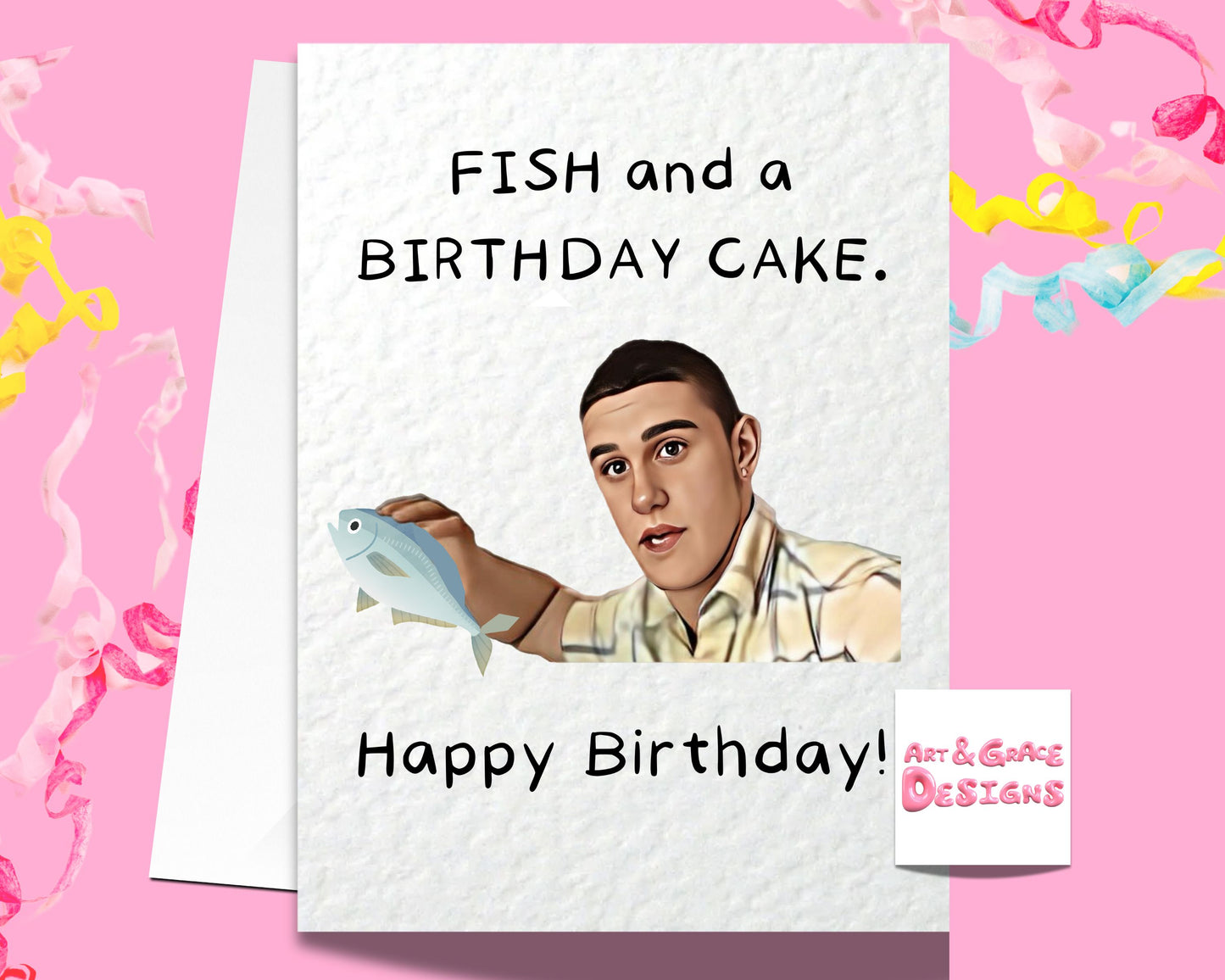 Fish and a Birthday Cake Meme Birthday Card - Happy Birthday - Humorous Card - Funny Internet Meme - Rice Cake
