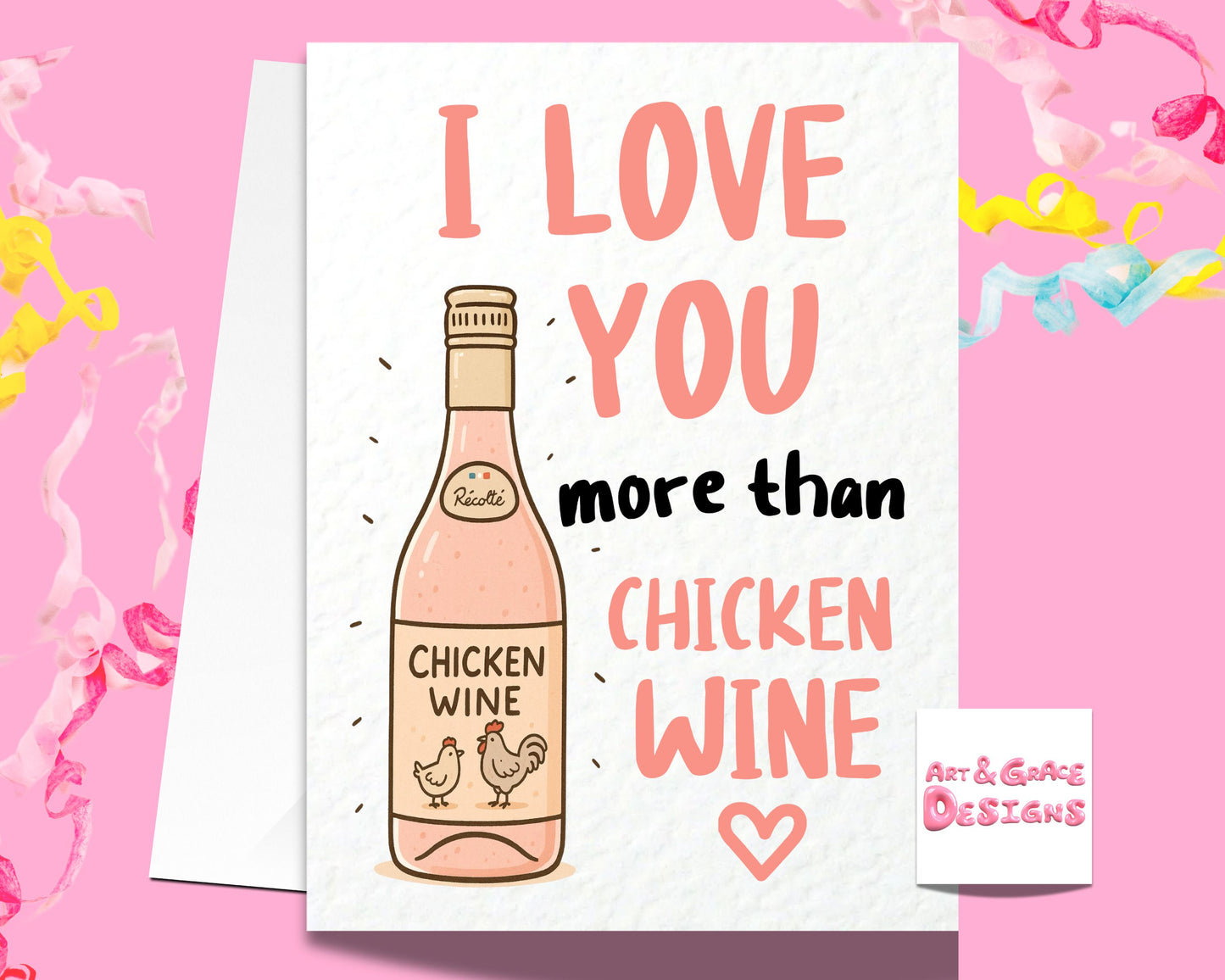 Chicken Wine Birthday Card For Friend - Funny Wine Lover Greeting Card - Best Friend Card- Rose Wine