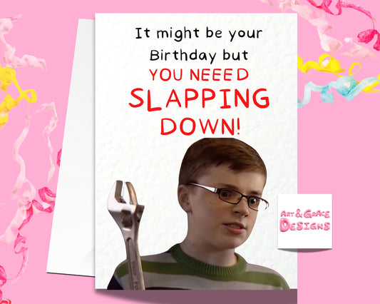 Slapping Down Birthday Card - Funny Soap Greeting Card - Happy Birthday - Humorous TV Show Card - Funny Internet Meme - Rice Cake