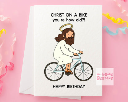 Funny Jesus Birthday Card: Christ On A Bike, Humorous Greeting Card for Men
